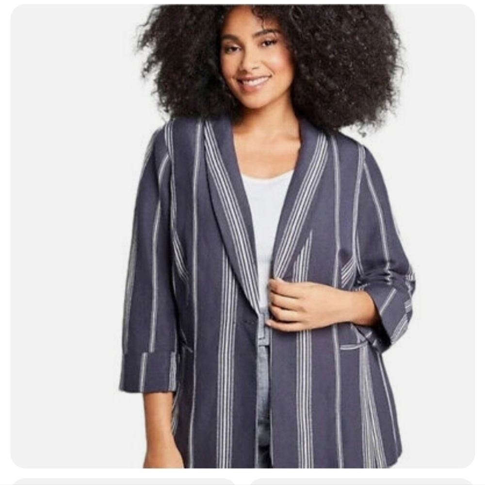 Lane Bryant blue white The Bryant linen blazer new with tags Sz 24